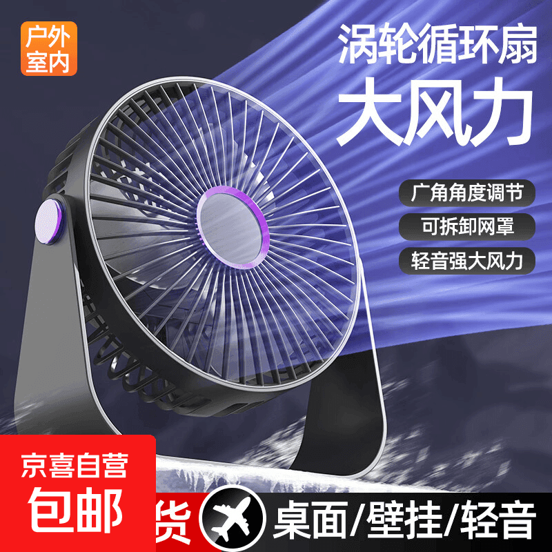 电风扇小风扇台式桌面风扇循环扇空调扇迷你便携户外风扇静音散热风扇大风力usb直插无开关无档位 灰紫色 - 商品图1