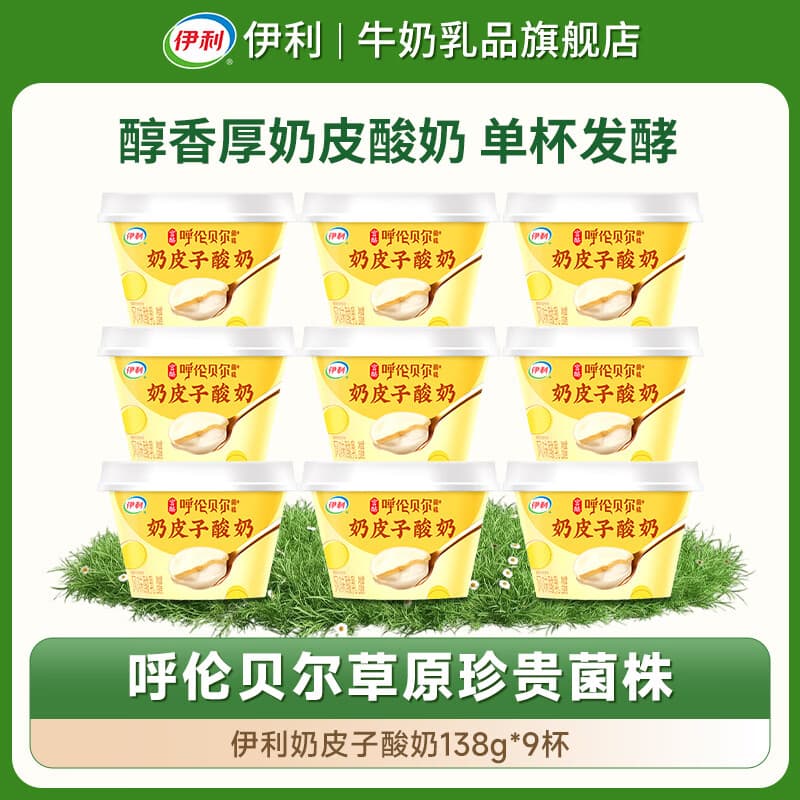 伊利宫酪 呼伦贝尔奶皮子酸奶 醇香厚奶皮风味酸乳 伊利宫酪奶皮子酸奶138g*9杯 - 商品图1