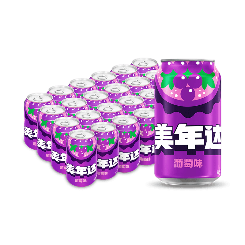百事可乐美年达Mirinda 葡萄味汽水碳酸饮料330ml*24听 新老包装随机 - 商品图1