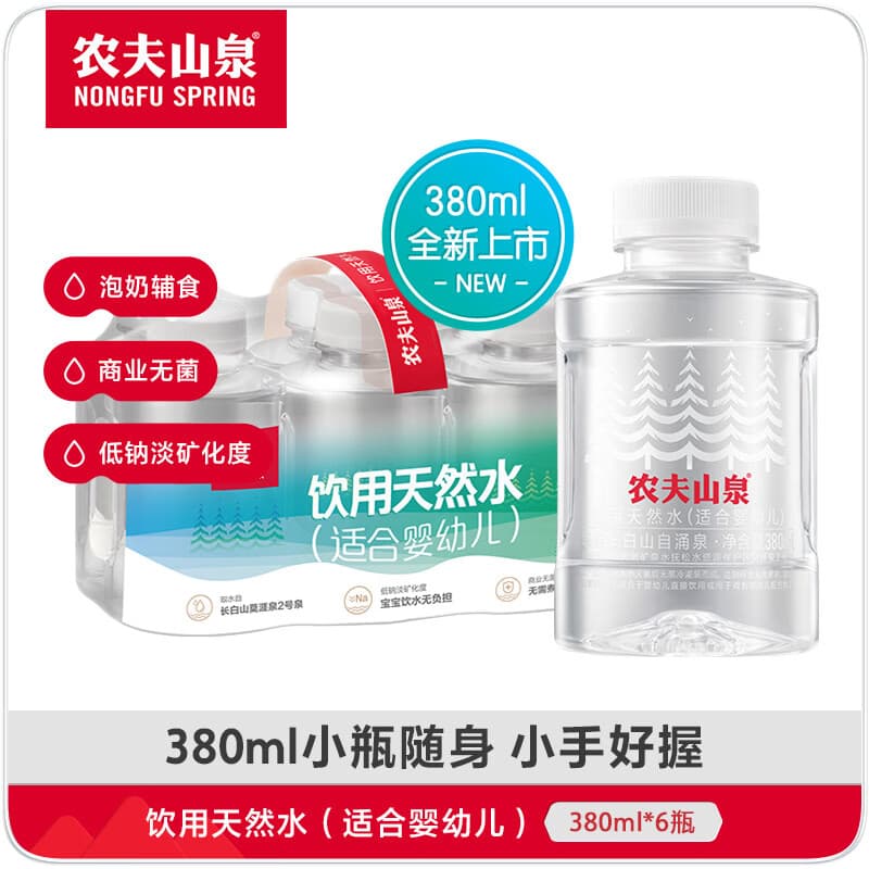 农夫山泉饮用天然水(适合婴幼儿)380ml*6瓶 膜包 - 商品图1