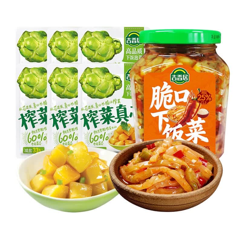 吉香居榨菜 脆口下饭菜 四川泡菜拌饭剁椒风干萝卜干拌面爽脆口榨菜咸菜 脆口下饭菜345g*1+榨菜真芯25g*6 - 商品图1