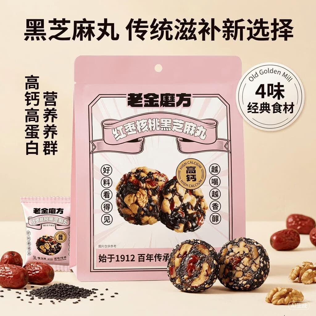 老金磨方红枣核桃黑芝麻丸九蒸九晒孕妇可食滋补零食150g 红枣核桃黑芝麻丸 150g*1袋 - 商品图1