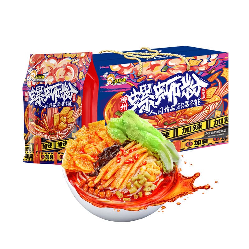 好欢螺螺蛳粉广西柳州特产速食米线加辣加臭版400克*6袋装礼盒 - 商品图1