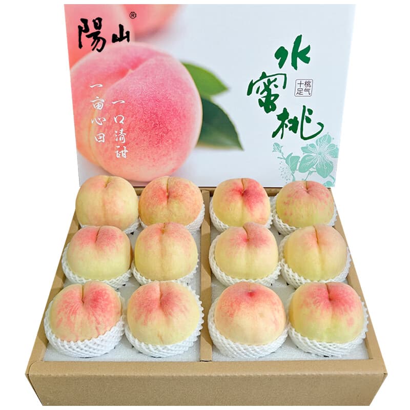 阳山水蜜桃 无锡阳山水蜜桃 新鲜水果桃子礼盒装 源头直发端午节送礼 礼盒装单果3-4两12个净重3.6斤+ - 商品图1