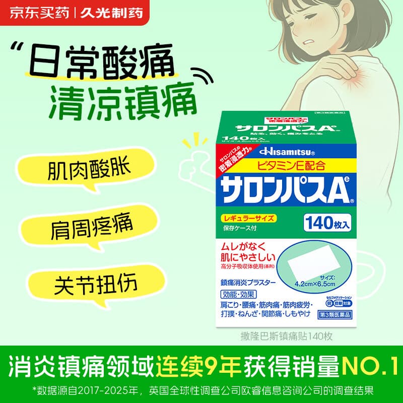 久光制药撒隆巴斯日本膏药贴腰肩久光贴止痛膏贴原装进口撒隆巴斯镇痛贴膏(4.2cm*6.5cm)140片 - 商品图1
