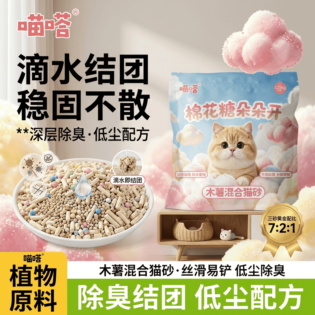 纯木薯猫砂天然原味遮臭 混合猫砂无尘不沾底强吸水结团不散猫砂 【原味】木薯混合猫砂1.25kg *2袋装 - 商品图1