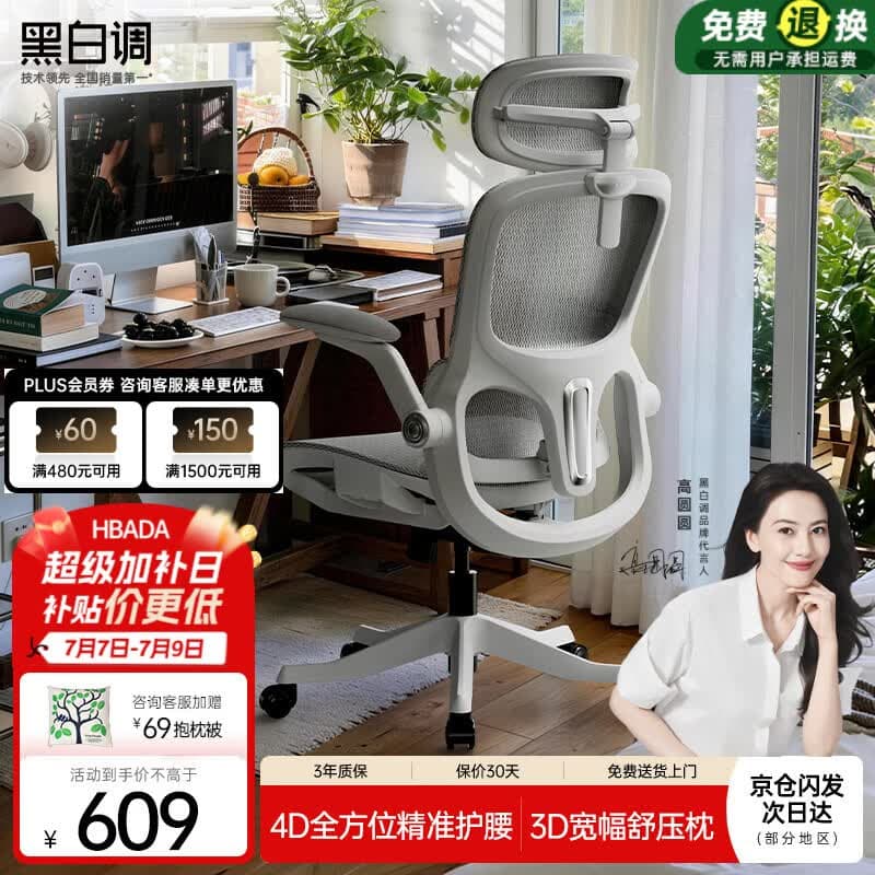 黑白调P2Pro二代人体工学椅电脑椅办公椅电竞椅子人工力学座椅4D腰托 - 商品图1