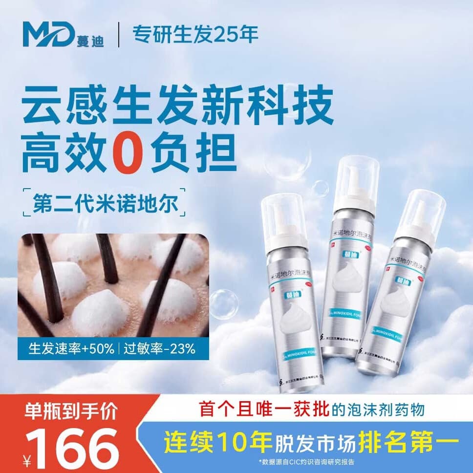 蔓迪【二代米诺地尔】蔓迪5%生发泡沫剂60g*3(倍速温和生发)男女专用治脱发防脱洗发水育发米洛酊搽剂 - 商品图1