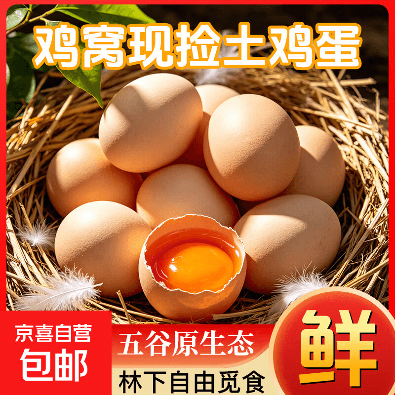 山林间散养农家谷物蛋新鲜健康蛋香浓郁虫草蛋现捡现发40-45g 土鸡蛋10枚 - 商品图1