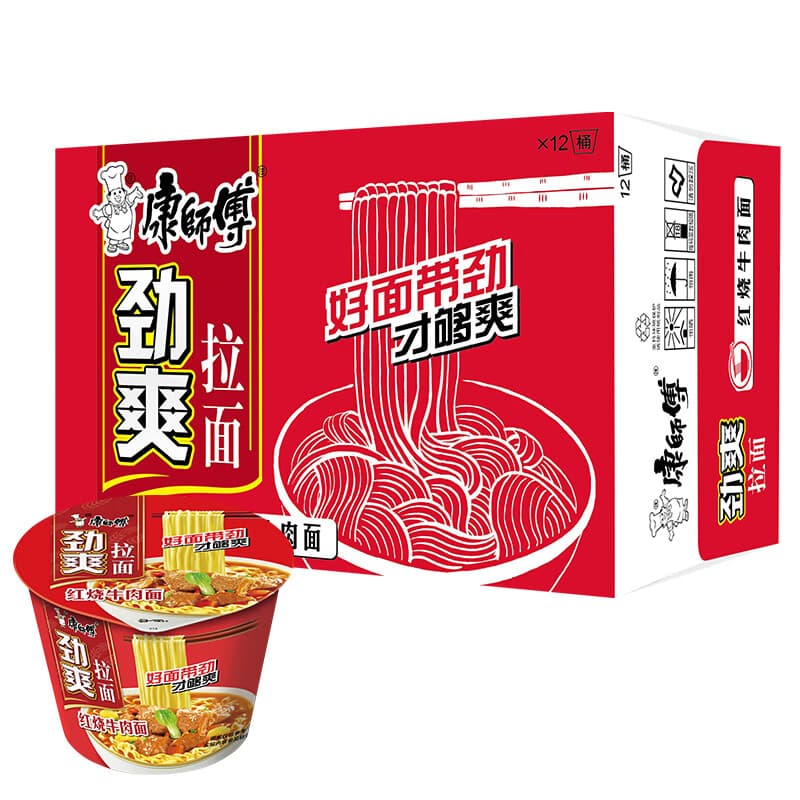康师傅 方便面整箱装 劲爽红烧牛肉面101g*12桶 泡面桶装速食 - 商品图1