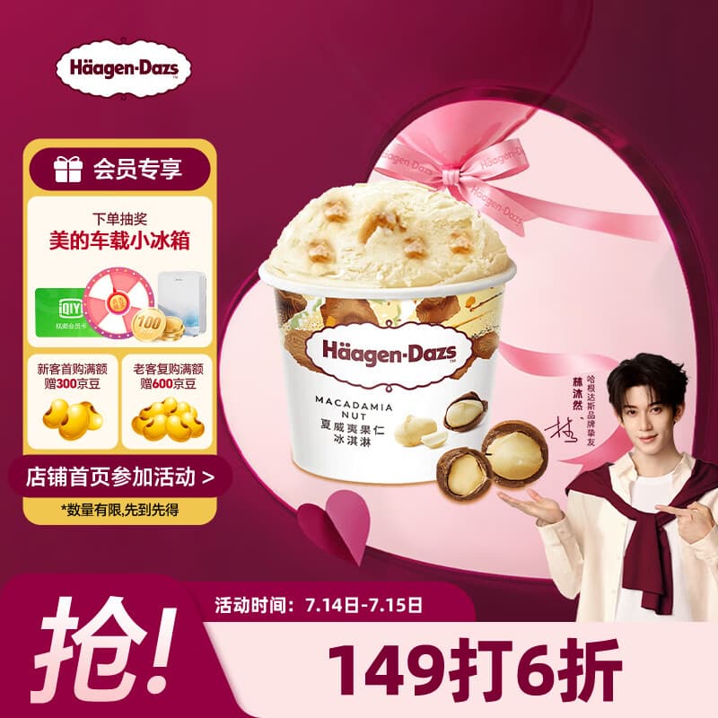 哈根达斯(Haagen-Dazs)经典夏威夷果仁口味冰淇淋 100ml/杯 雪糕 - 商品图1