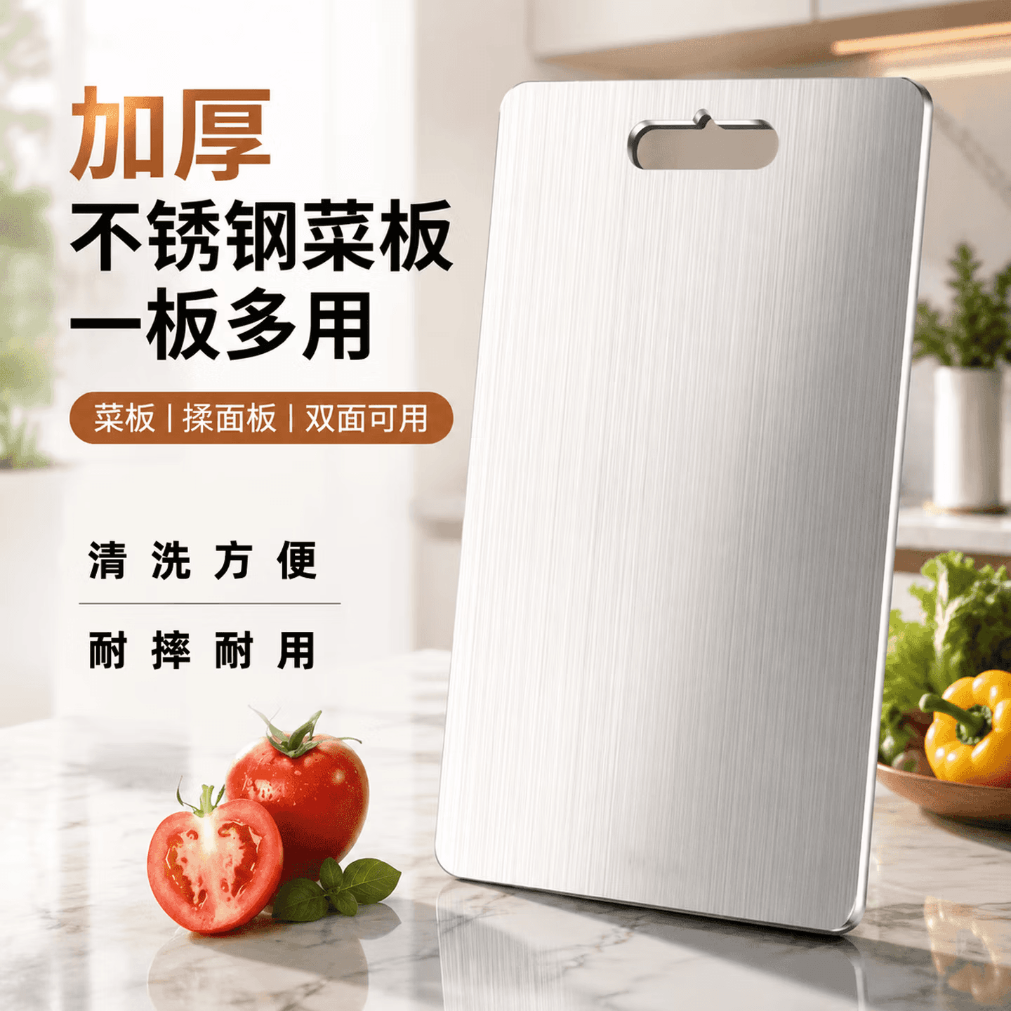 【一板多用】不锈钢菜板双面切菜板加厚擀面防滑砧板案板揉面板 特大号【30*46厘米】 - 商品图1