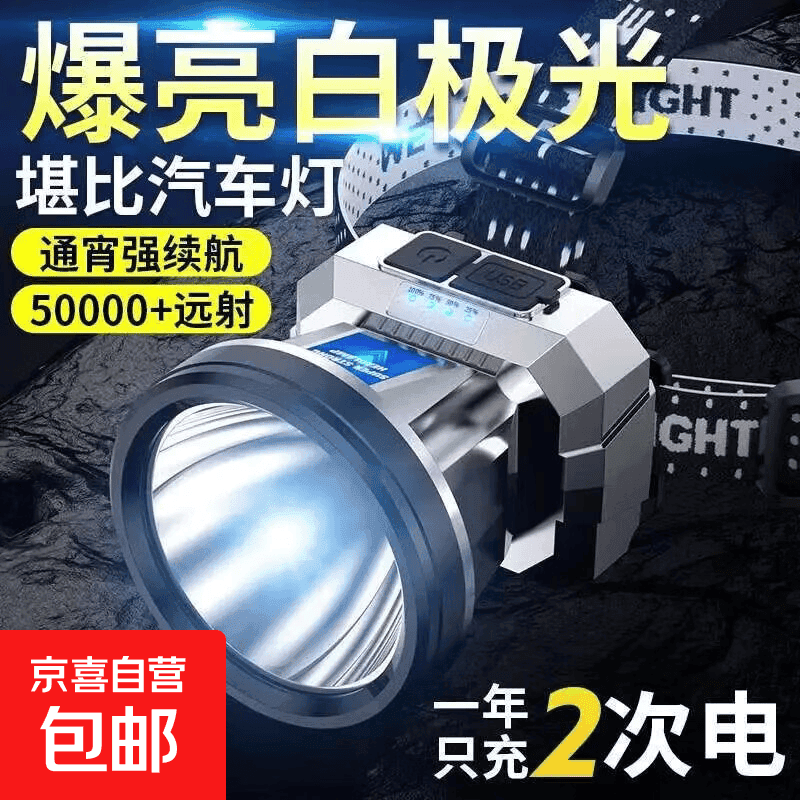 塑料头灯户外照明强光高亮钓鱼野钓便携长续航可充电三档亮度远射 8251-800毫安头灯 - 商品图1