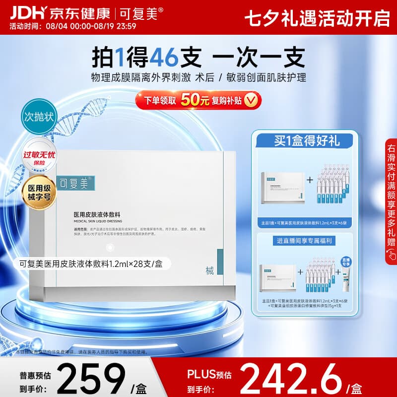 可复美医用皮肤液体敷料补水次抛状创面护理28支七夕送礼 - 商品图1
