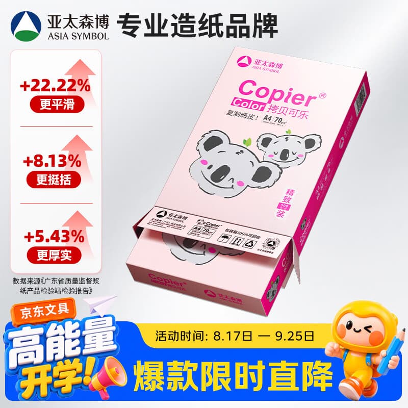 亚太森博粉考拉A4打印纸 70g单包装 500张复印纸 双面打印资料 高性价比草稿纸【经济家用款】 - 商品图1