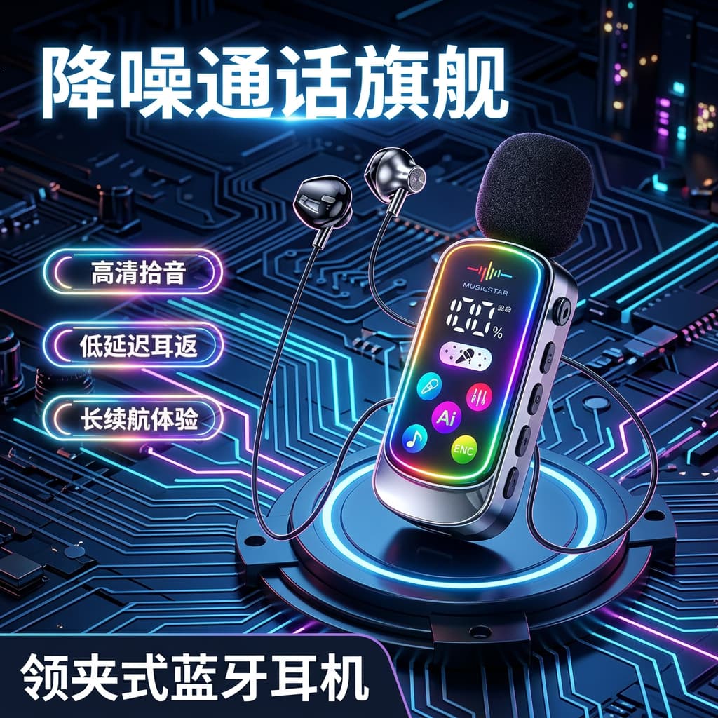 【2026新款】领夹式蓝牙耳机通话变音K歌带麦运动插卡听歌耳麦L 【领夹式蓝牙K歌耳机】顶配版1套 - 商品图1