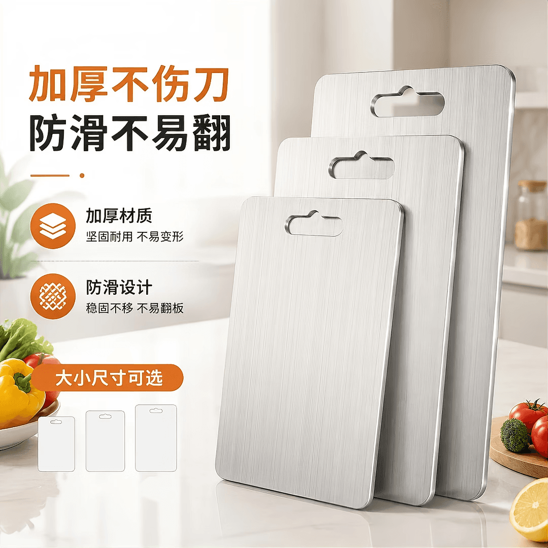【新升级】不锈钢双面切菜板加厚擀面防滑砧板案板揉面厨房菜板W2 加大号【30*46厘米】厚款 - 商品图1