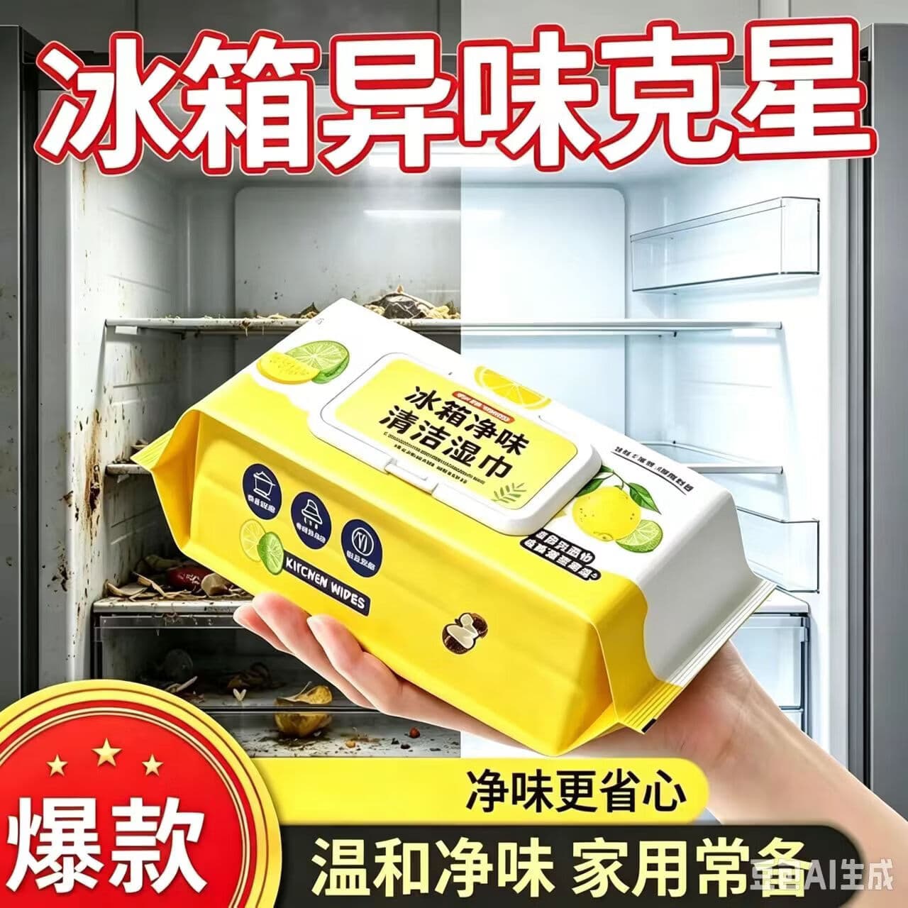 冰箱清洁湿巾多用途清洁湿巾厨房油烟机去油污 【拍一发4 限时特惠】冰箱清洁湿巾 - 商品图1