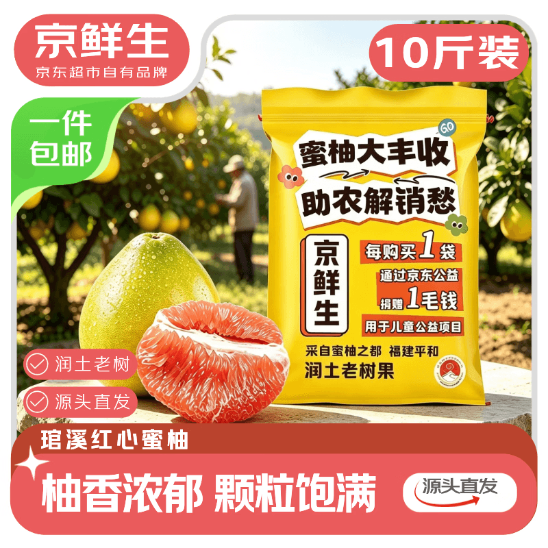 京鲜生 福建琯溪蜜柚净重10斤 大小果混发 源头直发【家庭分享装】 - 商品图1
