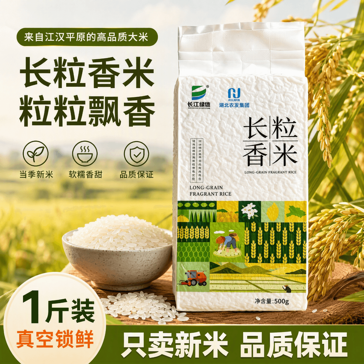 长江绿地丝苗米湖北农发江汉平原当季新米长粒香丝苗籼米真空锁鲜大米10斤 【一人食尝鲜装】长粒香米1斤 - 商品图1