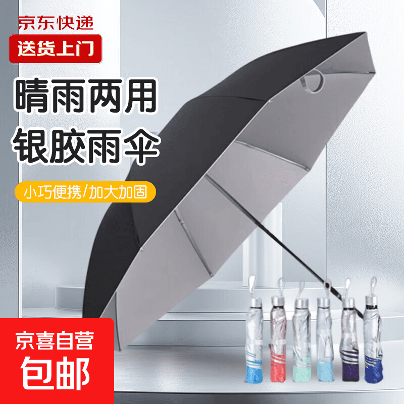 【晴雨两用】手动UV折叠黑胶防晒防外线紫遮阳雨伞 【性价比选择】内层银胶7骨-颜色随机 - 商品图1