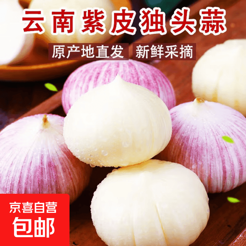 京喜加正宗云南紫皮独头蒜干蒜高原珍珠蒜新鲜蔬菜调料 专享14个40g单果2cm左右 - 商品图1