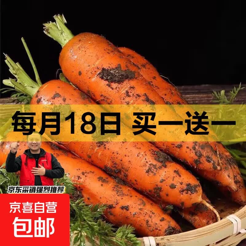 京喜加山东新鲜胡萝卜水果胡萝卜现挖现发蔬菜水果沙地红萝卜减脂 带泥胡萝卜2斤 含箱 - 商品图1