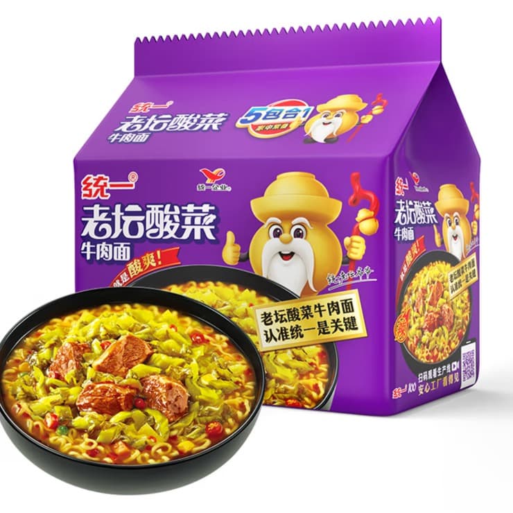 统一方便面五合一红烧香辣老坛酸菜牛肉面速食泡面 老坛酸菜牛肉面121g*5包 - 商品图1