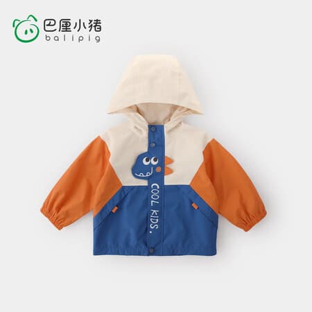 巴厘小猪男童冲锋外套秋装户外套儿童衣服春秋季新款女宝宝外套 【春秋三防5A抗菌】蓝橙 100 cm - 商品图1