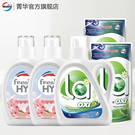 威露士la有氧洗衣液4件套除菌除螨洁净 松木 1L*1瓶 +500ml*2袋+樱花1L*2 - 商品图1