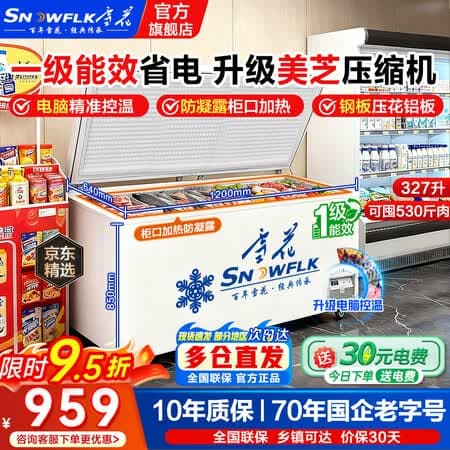 雪花冰柜商用大容量全冷冻卧式冰柜家用冷藏冷冻两用冷柜双温商用大冰柜一级能效冷冻柜展示柜 590单温智控1.20米丨铜管一级能效丨可囤530斤肉 2026年全新升级丨柜口无霜 - 商品图1