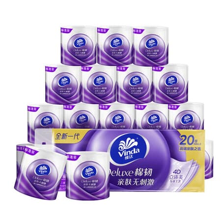 维达(Vinda)有芯卷纸 棉韧4层130克*20卷 亲肤无刺激 卫生卷筒纸 纸巾 - 商品图1