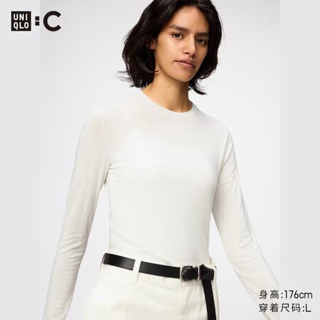 优衣库HEATTECH EXTRA WARM混纺圆领T恤/长袖女装9%羊绒478955 485827/30浅米色 S - 商品图1