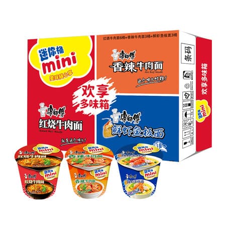 康师傅方便面 混合装 迷你杯 红烧+香辣+鲜虾60g*12 杯 泡面整箱速食 - 商品图1