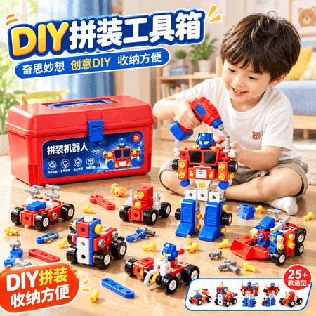 soumade儿童拧螺丝玩具变形机器人拼装工具箱手工diy玩具男孩3-6生日礼物 - 商品图1