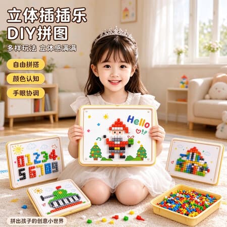 礼欢立体蘑菇钉拼图益智玩具手工diy拼装拼豆豆材料儿童生日礼物 - 商品图1
