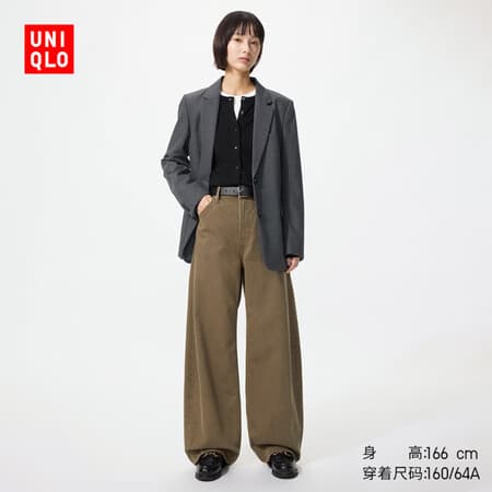 优衣库宽松廓形牛仔裤常规款女装男装/弯刀镰刀裤482280 487973 487973/37栗色 25 /160/64A - 商品图1