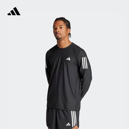 adidas速干三条纹跑步运动训练长袖T恤健身上衣男秋季阿迪达斯 黑色 M - 商品图1