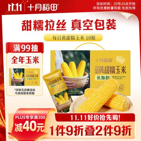 十月稻田 【新玉米·品种升级】黄甜糯玉米 10根 4.4斤 东北杂粮 粗粮礼盒 - 商品图1