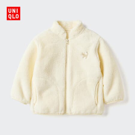 优衣库婴幼儿长绒摇粒绒拉链茄克/长袖宝宝外套夹克486444 01 乳白色 90 - 商品图1