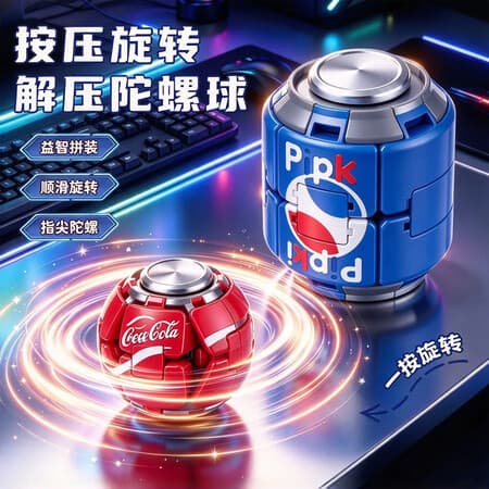 辛丛2026新款汽水陀螺彩色减压按压旋转解闷解压玩具指尖球形潮玩摆件 红可乐【1个装】丝滑按压 - 商品图1