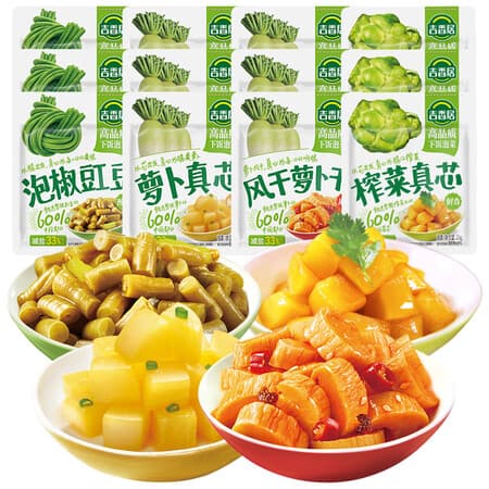 吉香居榨菜 下饭小菜榨菜真芯萝卜干豇豆25g开味早餐咸菜学生即食泡菜 25g*12袋(多袋尝鲜装) - 商品图1