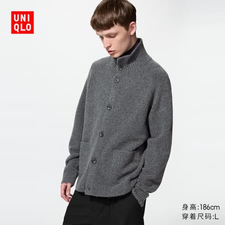 优衣库souffle yarn舒芙蕾针织开衫/长袖男装/毛衣毛衫外套487942 08 深灰色 L - 商品图1