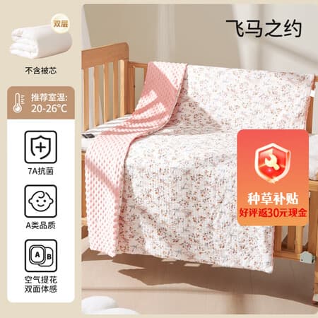 欧孕(OUYUN)婴儿豆豆毯宝宝绉布盖毯可脱胆盖被安抚毛毯小被子四季幼儿园 飞马之约-双层 【推荐室温20-26 - 商品图1
