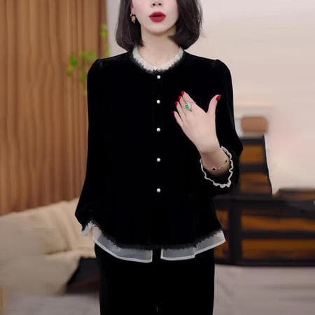 2026秋季新款女装时尚气质减龄拼接设计感小众别致长袖衬衫上衣 图片色 2XL 【建议体重105-120斤】 - 商品图1